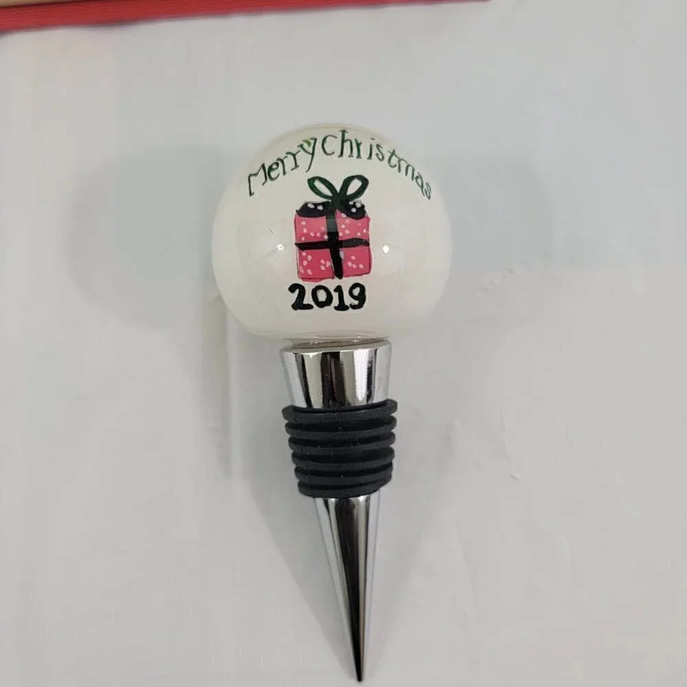 Pier 1 Imports Li Bien Hand Painted Bottle Stopper MERRY CHRISTMAS 2019 Topper